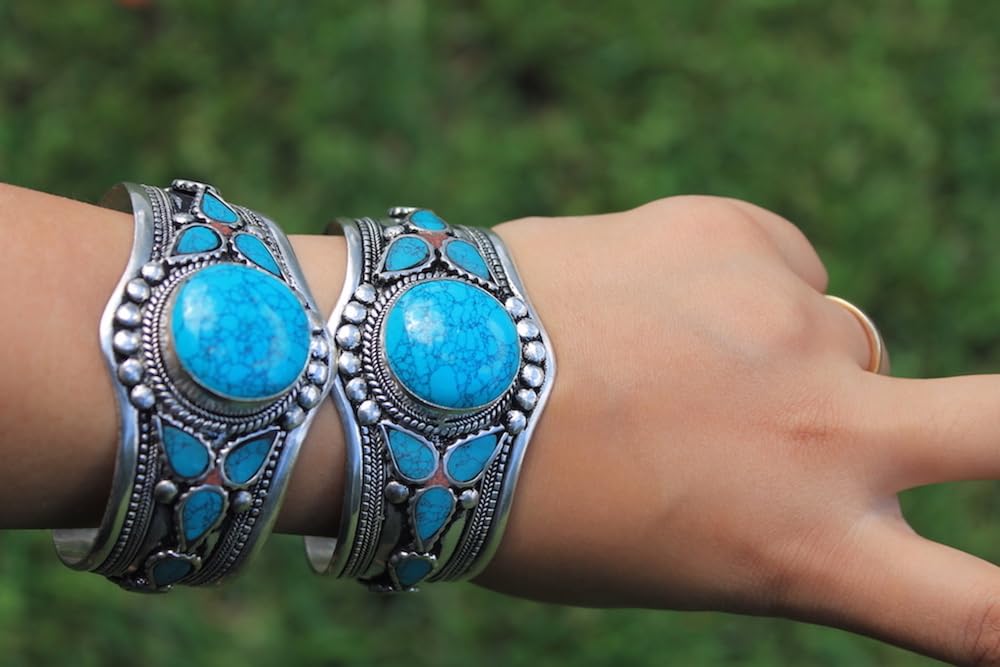 Multi-Stone Blue Stabilized-Turquoise Adjustable Cuff Bracelet | Unique Boho Jewelry for Men & Women