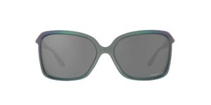 oakley women's oo9230 wildrye butterfly sunglasses, matte silver/blue colorshift/prizm black polarized, 61 mm