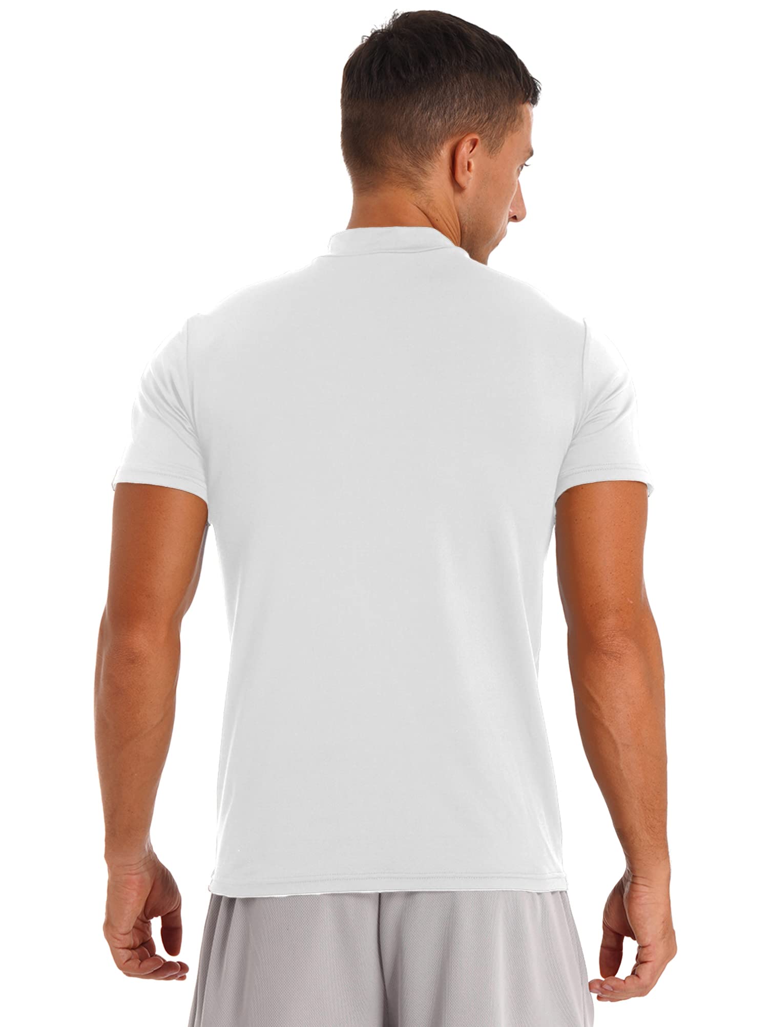 Aislor Men's Basic Shirt Tops Short Sleeve Mock Neck T-Shirts Thermal Underwear Pullovers Undershirt White A X-Large