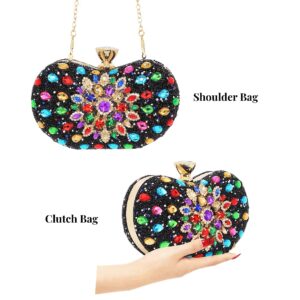 Beaded Wine Purse Clutch For Women Evening Party Rhinestone Floral Bag Elegant Handbags Luxury Brands Wallet (Black)