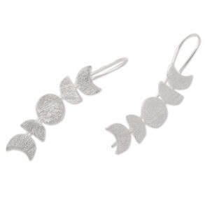 novica artisan handmade sterling silver drop earrings mooninspired from bali no stone indonesia modern [2 in l x 0.4 in w x 0.1 in d] ' moon time'