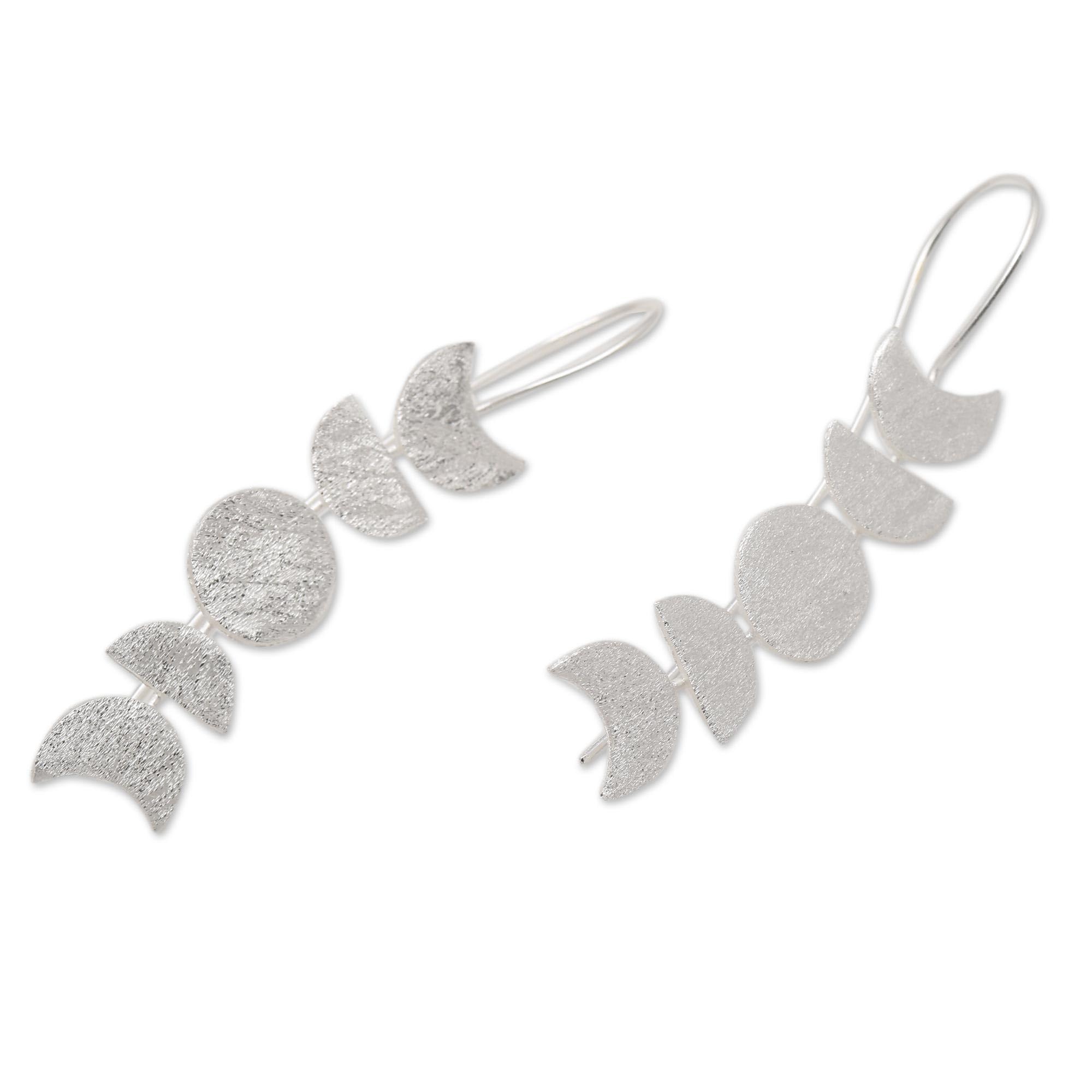 NOVICA Artisan Handmade Sterling Silver Drop Earrings Mooninspired from Bali No Stone Indonesia Modern [2 in L x 0.4 in W x 0.1 in D] ' Moon Time'