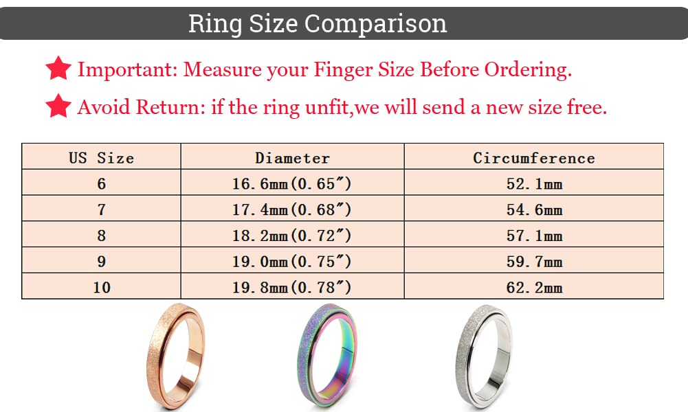 OreilleStar Anxiety Ring for Women Fidget Ring Fidget Toys Adults Spinner Rings for Anxiety Fidget Rings for Anxiety for Women Band Ring Size 8