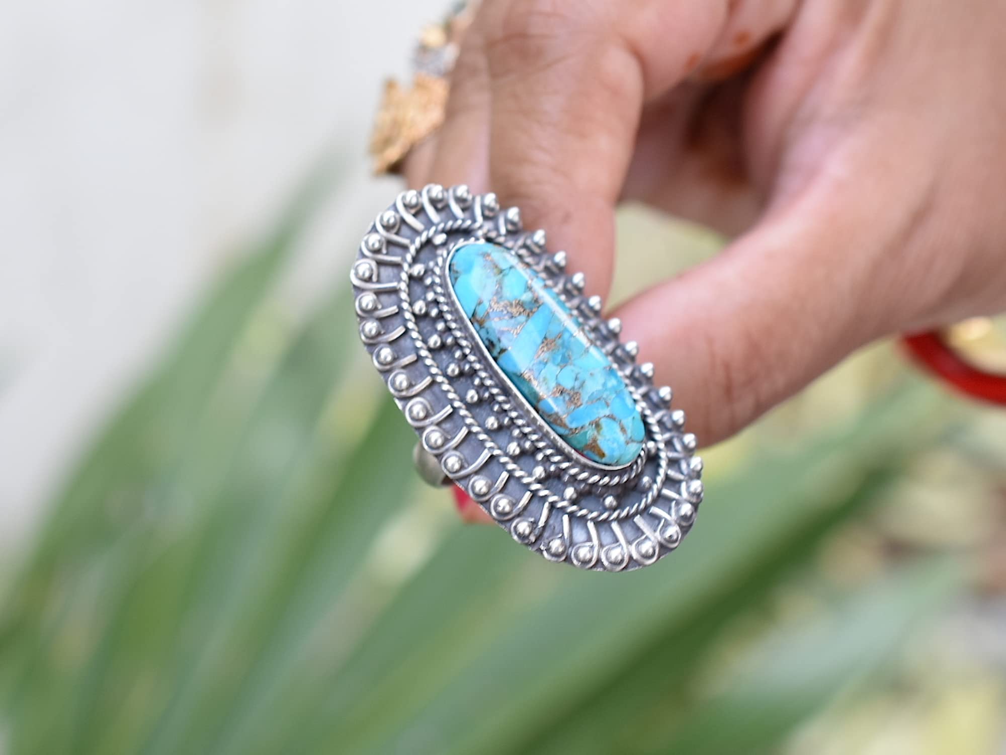 Rekha Gems Blue Copper Turquoise Ring, 925 Sterling Silver Ring, Vintage Ring , Handmade Ring, Birthday Gift, Blue Stone Ring, Boho and Hippie, Ring, Turquoise Ring, Turquoise Jewelry- BTQ-09 (9.50 US)