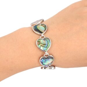 TUMBEELLUWA Natural Abalone Shell Bracelet for Unisex, Rainbow Sea Shell Bangle with Adjustable Link, Heart