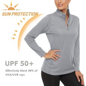 KEFITEVD UV Protection Shirts for Women Long Sleeve UPF 50+ Sun Protection Shirts Outdoor Quick Dry Hiking Shirts for Women Light Grey