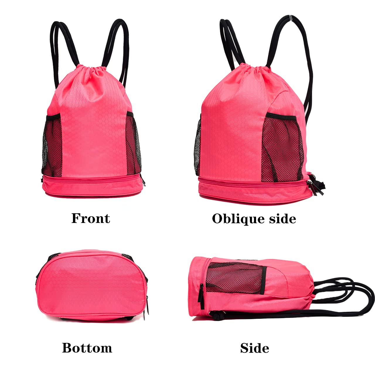 OFLILAK Waterproof Drawstring Backpack, Lightweight Sackpack Drawstring Bag,Swimming Yoga Gym Sports Casual Bags for Women and Men, Pink, One Size