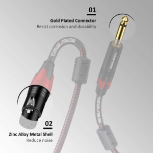 TIMEYES 3M 6.5 to XLR Cable, Unbalanced Mono 6.35mm Male to Female 3-Pin XLR Plug Microphone Patch Cable, 1/4'' 6.5mm TS to XLR Mic Cable Quarter Inch to XLR Female Audio Cord XLR to 1/4 Inch 10FT