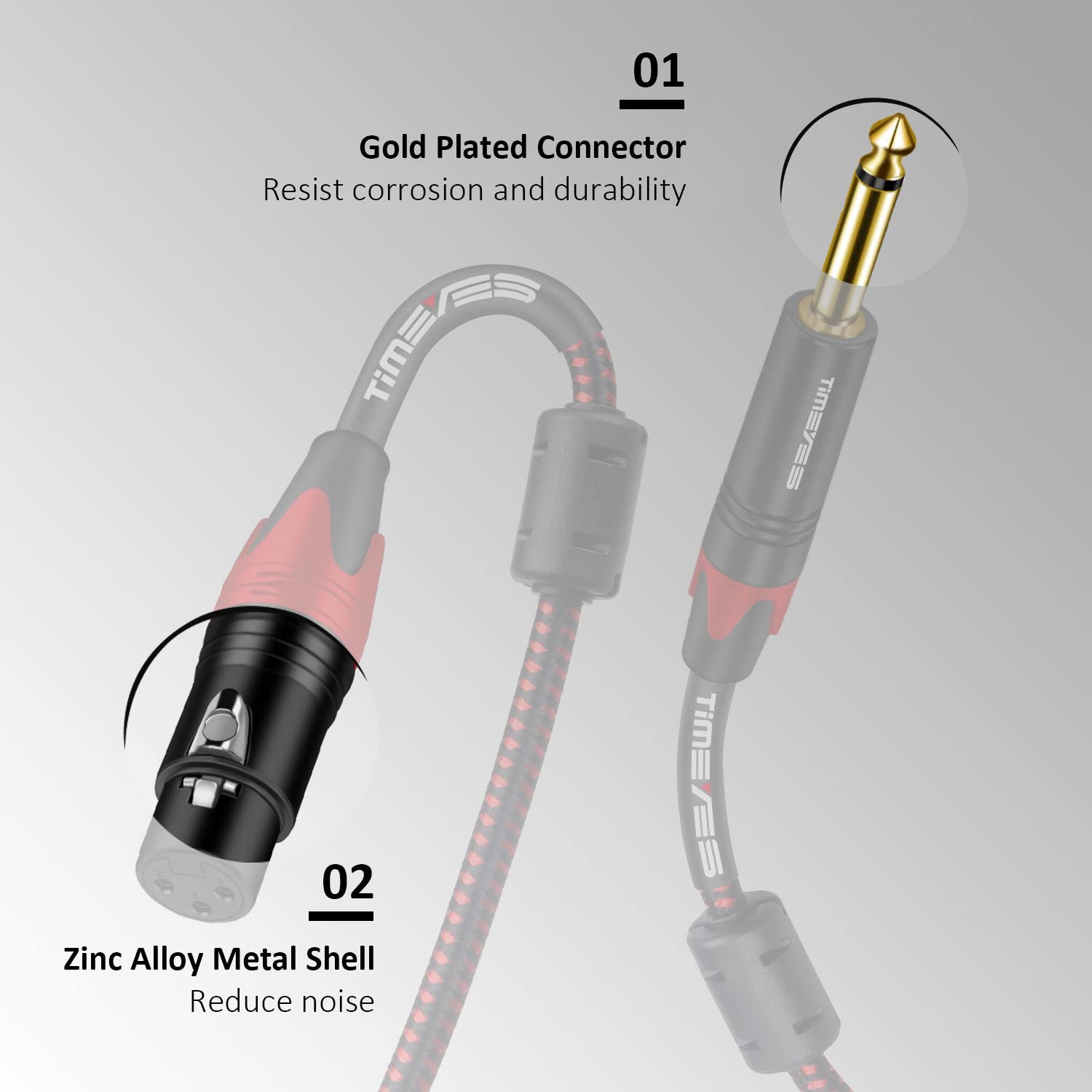 TIMEYES 3M 6.5 to XLR Cable, Unbalanced Mono 6.35mm Male to Female 3-Pin XLR Plug Microphone Patch Cable, 1/4'' 6.5mm TS to XLR Mic Cable Quarter Inch to XLR Female Audio Cord XLR to 1/4 Inch 10FT