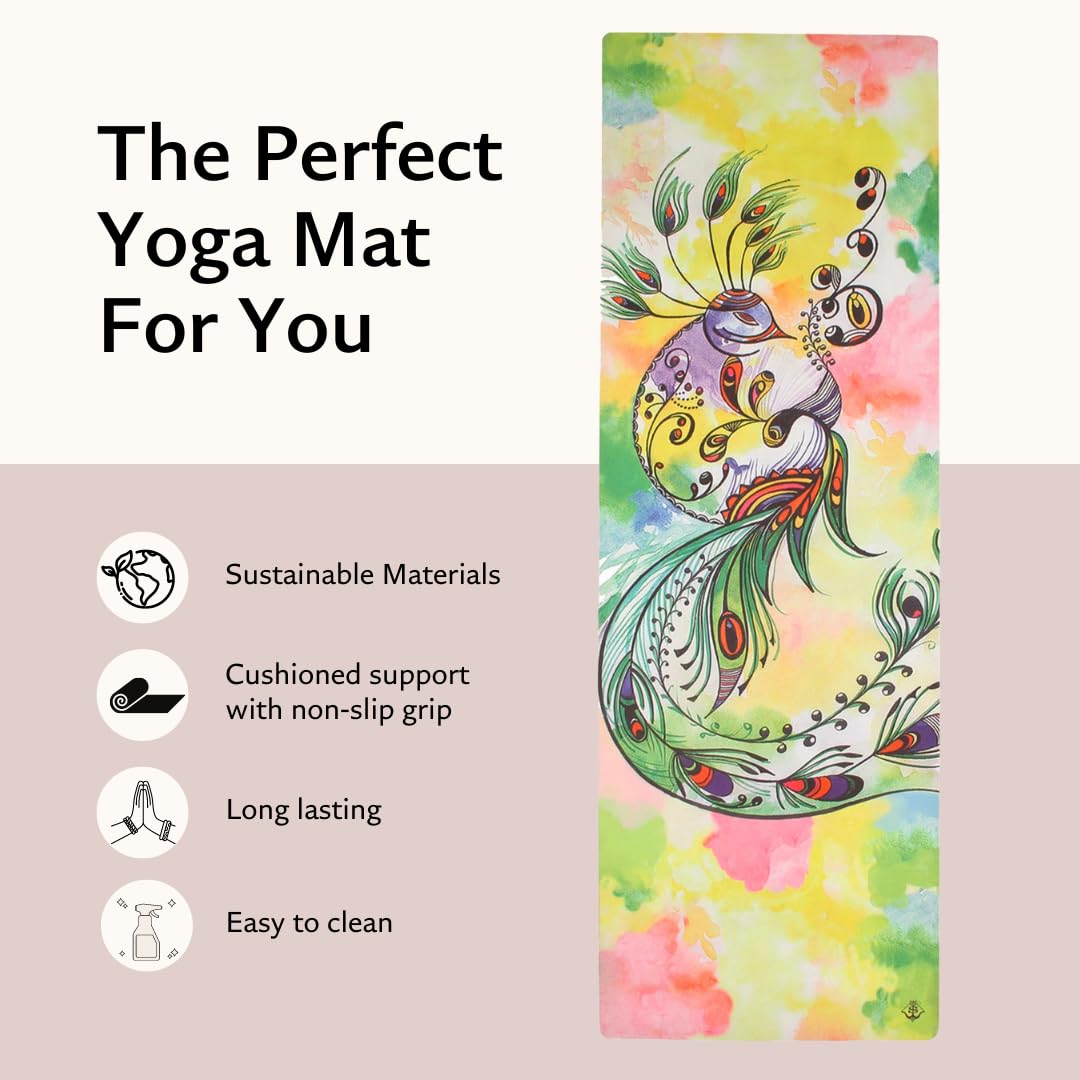 Shakti Warrior Zobhana Yoga Mat - Premium Printed Natural Eco-Friendly Non-Slip Mat Great for Hot Yoga, Pilates, Workouts (72 inch x 24 inch x 3mm Thick)