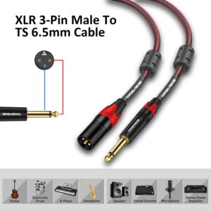 TIMEYES 10M 1/4 Inch TS to Male XLR Unbalanced Cable, 33FT Male 6.35mm TS Plug to XLR 3-Pin Male Audio Cable, Microphone Cable XLR to Quarter Inch 6.5mm Patch Cable Cord Jack 1/4 to XLR