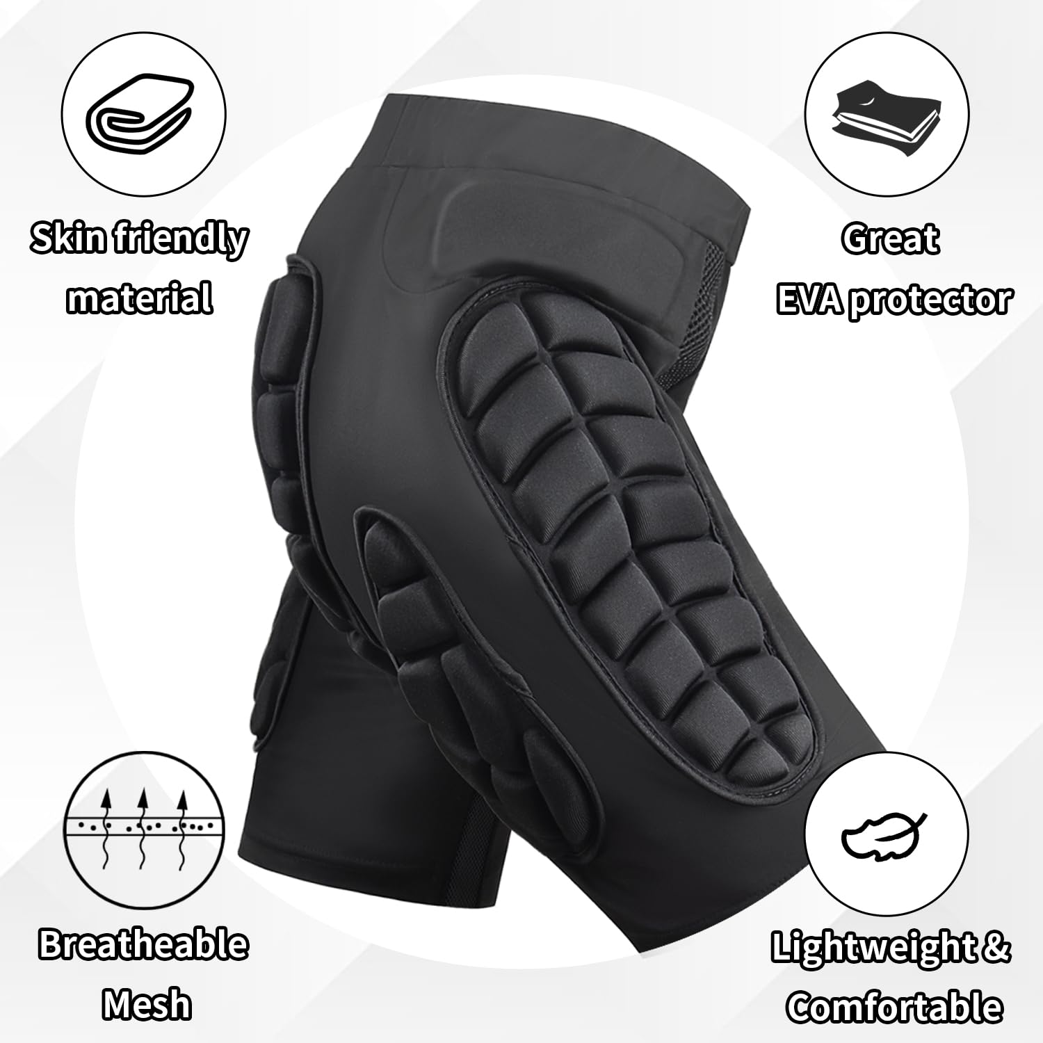 Tentock 3D Protective Hip for Snowboarding，Butt Padded Safety Impact Shorts EVA Protection Pad for Skating Outdoor（XXXL） Black