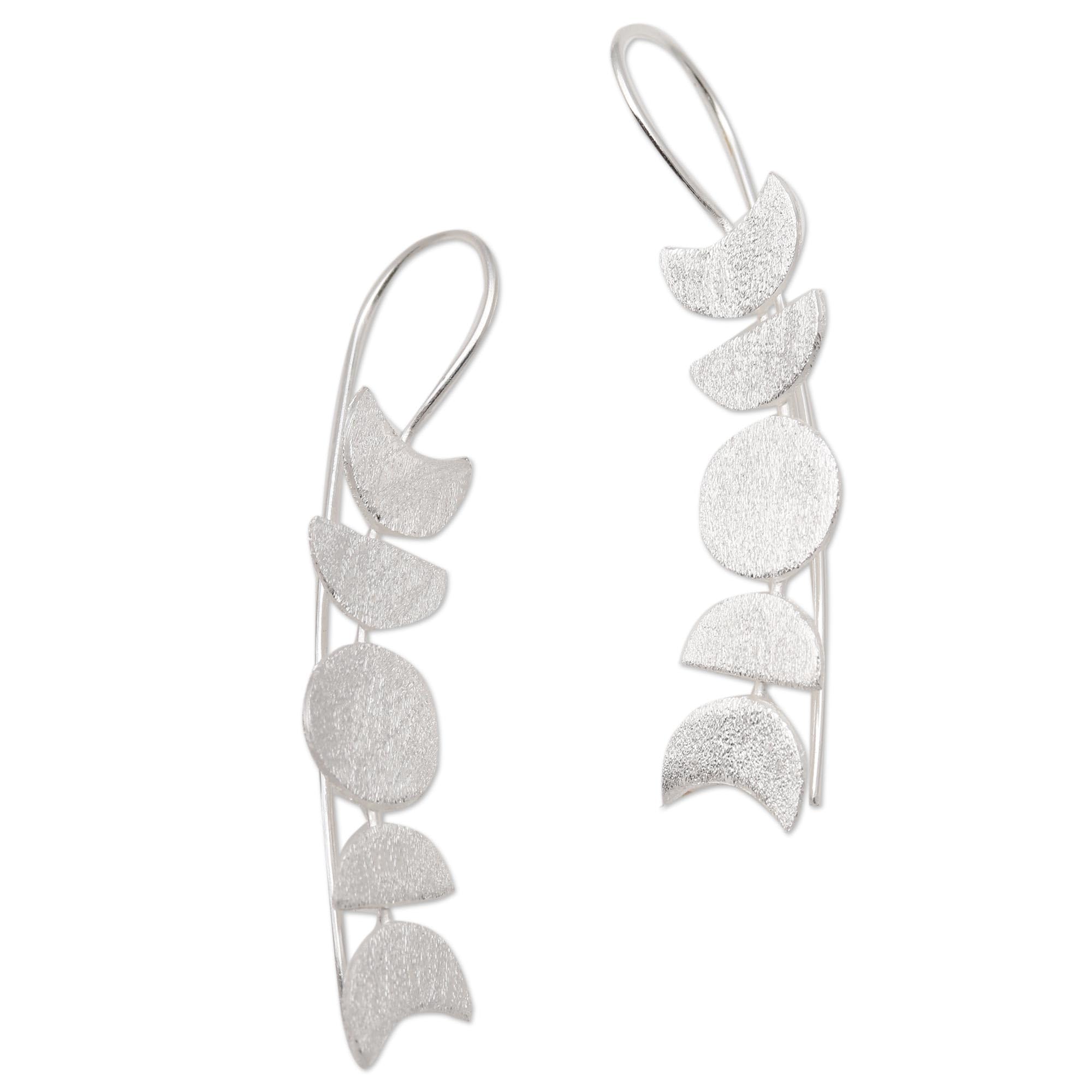 NOVICA Artisan Handmade Sterling Silver Drop Earrings Mooninspired from Bali No Stone Indonesia Modern [2 in L x 0.4 in W x 0.1 in D] ' Moon Time'