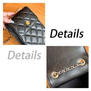 Women Quilted Square Flap Shoulder Bag Fancy Chain Strap Clutch Purse Cross-body Satchel Handbag (Black)