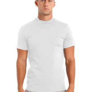 Aislor Men's Basic Shirt Tops Short Sleeve Mock Neck T-Shirts Thermal Underwear Pullovers Undershirt White A X-Large