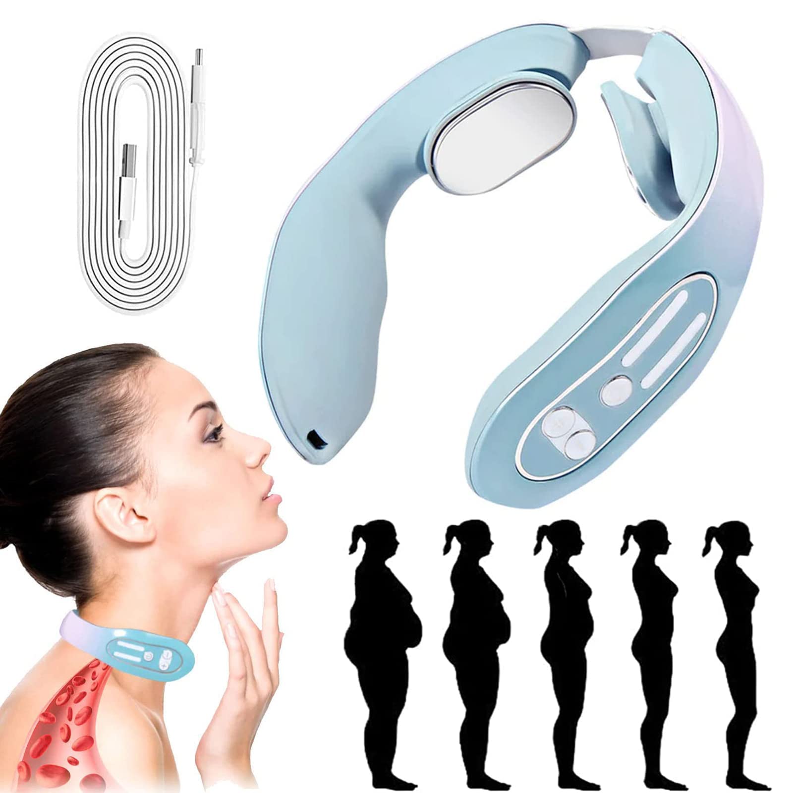 Nubudoz EMS Neck Acupoints Lymphvity Massager Device, Lymphatic Drainage Machine, 12 Modes EMS Neck Massager for Pain Relief, Portable Neck Lymphatic Massager for Women Men Gift (A)