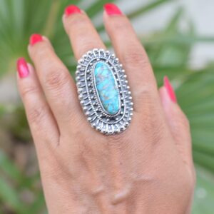 Rekha Gems Blue Copper Turquoise Ring, 925 Sterling Silver Ring, Vintage Ring , Handmade Ring, Birthday Gift, Blue Stone Ring, Boho and Hippie, Ring, Turquoise Ring, Turquoise Jewelry- BTQ-09 (9.50 US)