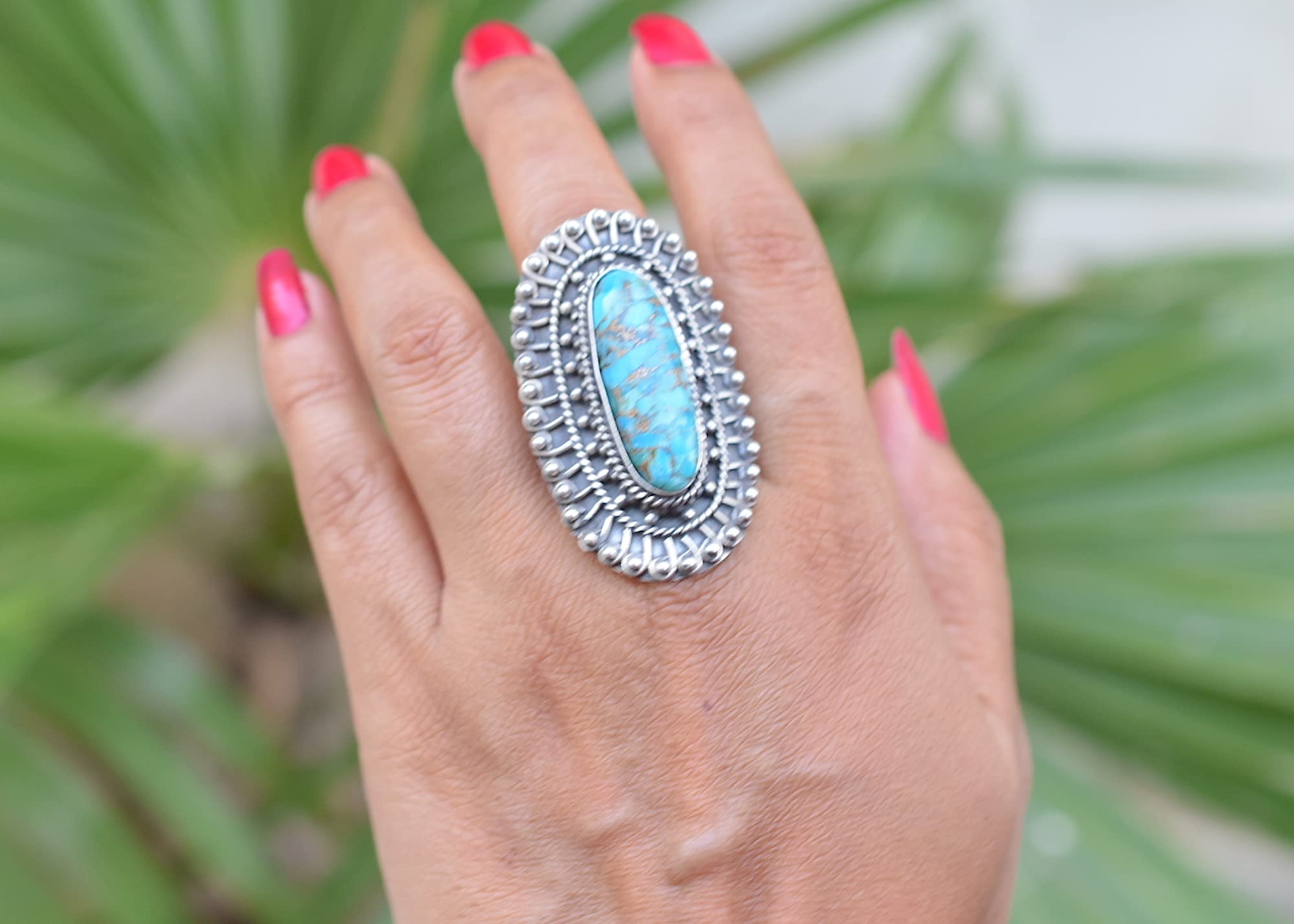 Rekha Gems Blue Copper Turquoise Ring, 925 Sterling Silver Ring, Vintage Ring , Handmade Ring, Birthday Gift, Blue Stone Ring, Boho and Hippie, Ring, Turquoise Ring, Turquoise Jewelry- BTQ-09 (9.50 US)