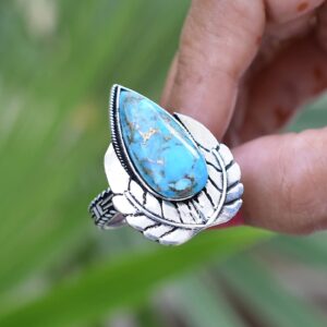 Rekha Gems Blue Copper Turquoise Ring, 925 Sterling Silver Ring, Vintage Ring , Handmade Ring, Birthday Gift, Blue Stone Ring, Boho and Hippie, Ring, Turquoise Ring, Turquoise Jewelry- BTQ-29 (8.50 US)