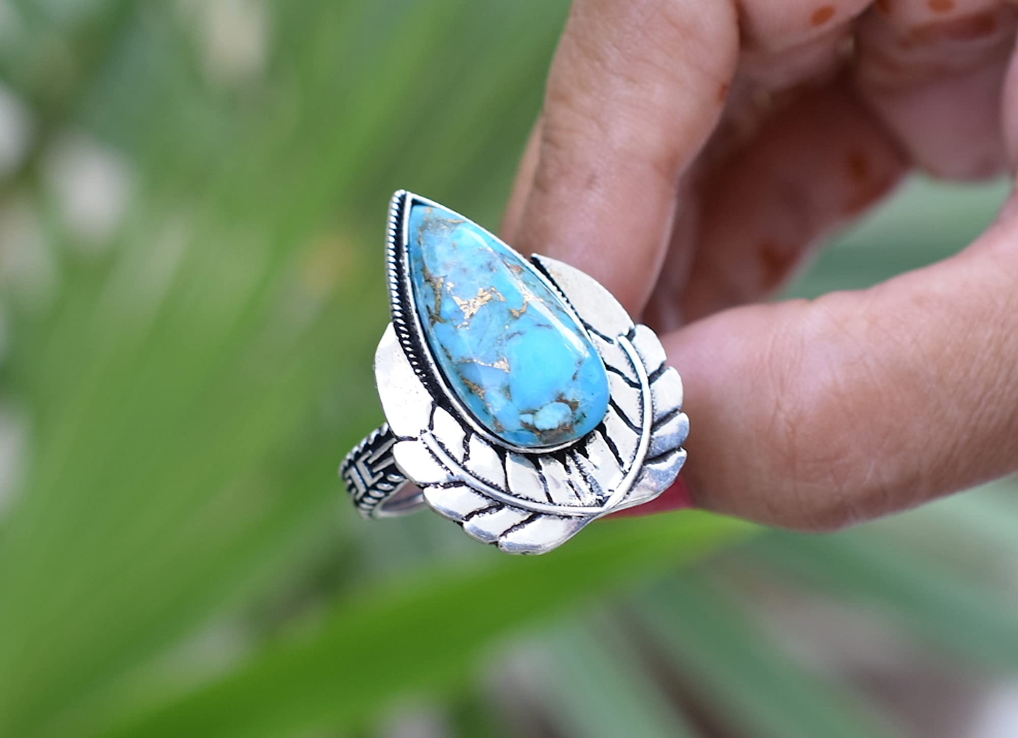 Rekha Gems Blue Copper Turquoise Ring, 925 Sterling Silver Ring, Vintage Ring , Handmade Ring, Birthday Gift, Blue Stone Ring, Boho and Hippie, Ring, Turquoise Ring, Turquoise Jewelry- BTQ-29 (8.50 US)