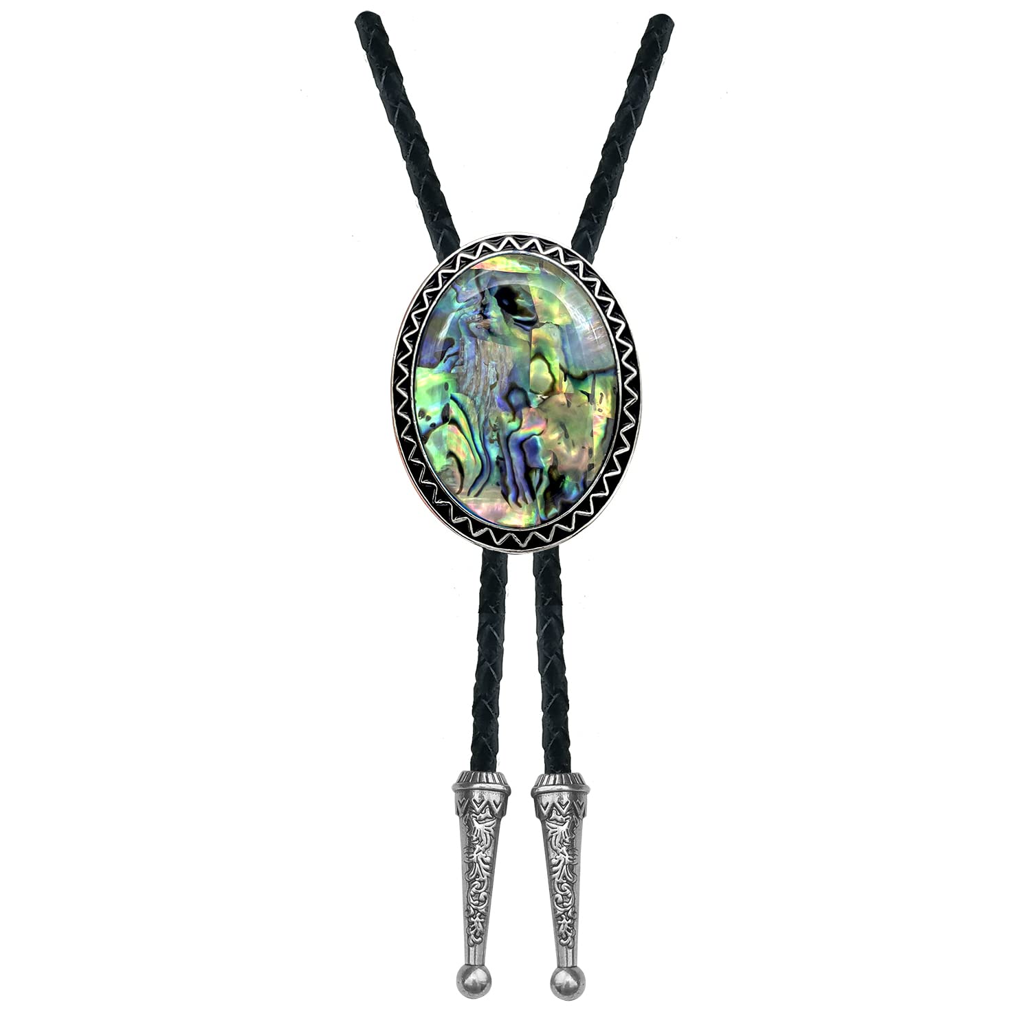 QUKE Abalone shell Pattern Bolo Tie Native Western Cowboy Genunie Leather Bola Tie Necktie for Men Women