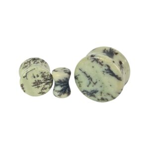 mystic metals body jewelry pair of grass jade stone double flare plugs (stn-732) (7/8" (22mm))