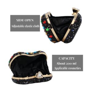 Beaded Wine Purse Clutch For Women Evening Party Rhinestone Floral Bag Elegant Handbags Luxury Brands Wallet (Black)