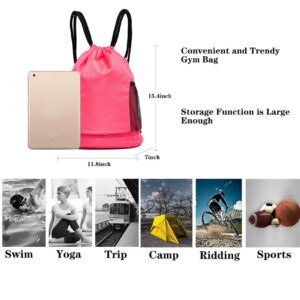 OFLILAK Waterproof Drawstring Backpack, Lightweight Sackpack Drawstring Bag,Swimming Yoga Gym Sports Casual Bags for Women and Men, Pink, One Size