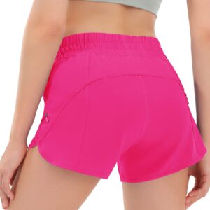 Aurefin 4'' Women's Low Waisted Running Shorts,Quick Dry Athletic Shorts with Liner and Zipper Pocket 036sonic Pink/S