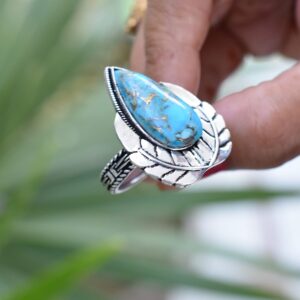 Rekha Gems Blue Copper Turquoise Ring, 925 Sterling Silver Ring, Vintage Ring , Handmade Ring, Birthday Gift, Blue Stone Ring, Boho and Hippie, Ring, Turquoise Ring, Turquoise Jewelry- BTQ-29 (8.50 US)