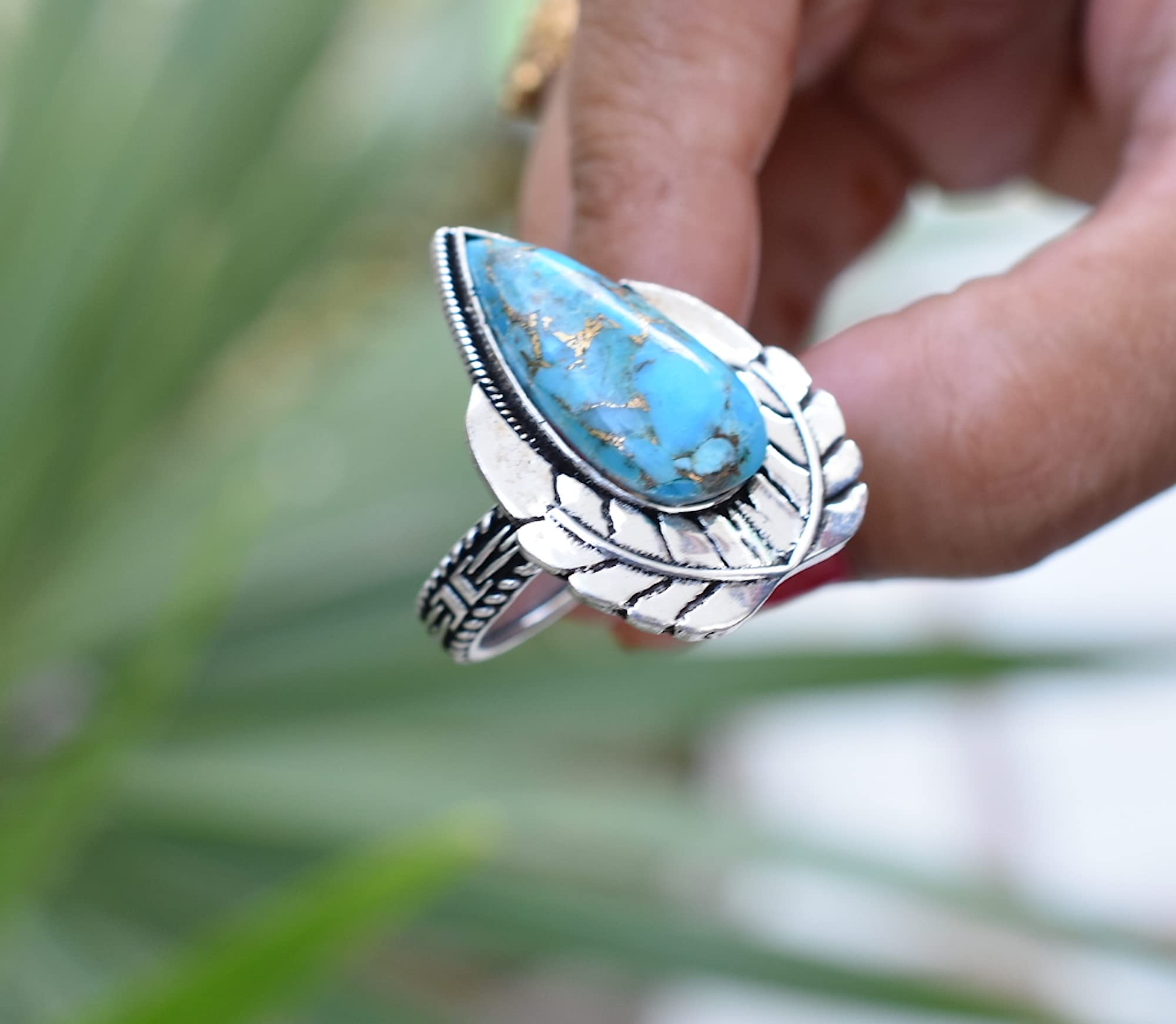 Rekha Gems Blue Copper Turquoise Ring, 925 Sterling Silver Ring, Vintage Ring , Handmade Ring, Birthday Gift, Blue Stone Ring, Boho and Hippie, Ring, Turquoise Ring, Turquoise Jewelry- BTQ-29 (8.50 US)