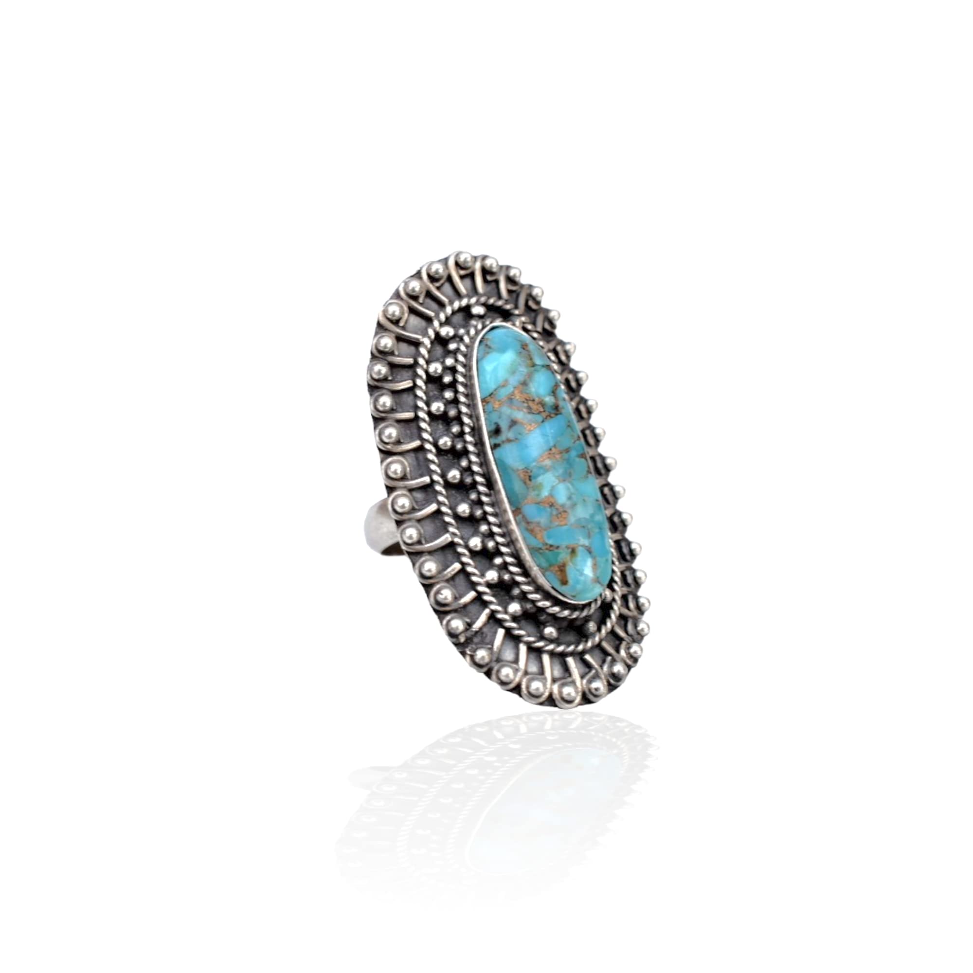 Rekha Gems Blue Copper Turquoise Ring, 925 Sterling Silver Ring, Vintage Ring , Handmade Ring, Birthday Gift, Blue Stone Ring, Boho and Hippie, Ring, Turquoise Ring, Turquoise Jewelry- BTQ-09 (9.50 US)