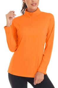 kefitevd hiking clothes for women uv sun protection shirts 1/4 zip pullover athletic tops orange running shirts long sleeve fishing shirt women