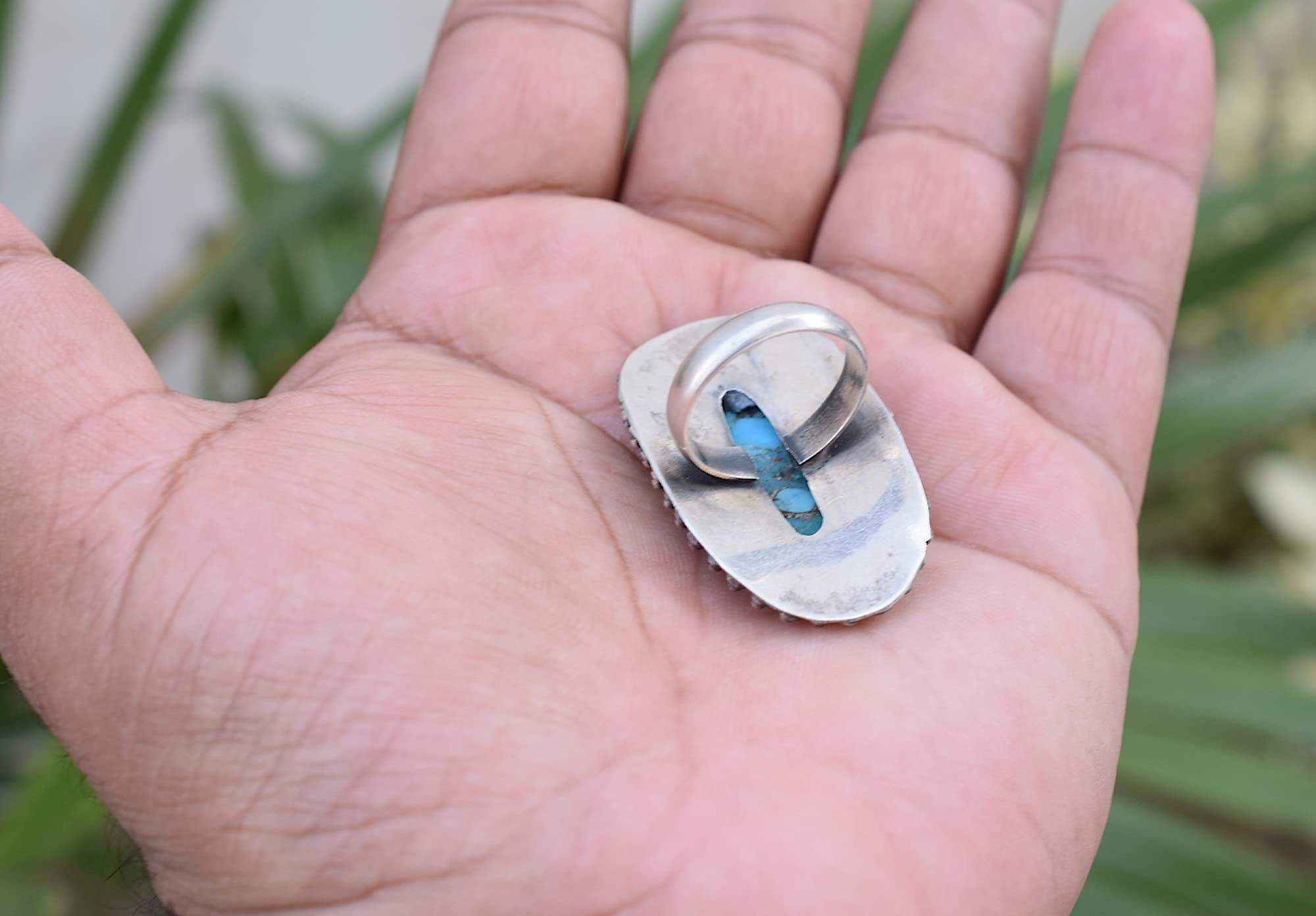 Rekha Gems Blue Copper Turquoise Ring, 925 Sterling Silver Ring, Vintage Ring , Handmade Ring, Birthday Gift, Blue Stone Ring, Boho and Hippie, Ring, Turquoise Ring, Turquoise Jewelry- BTQ-09 (9.50 US)