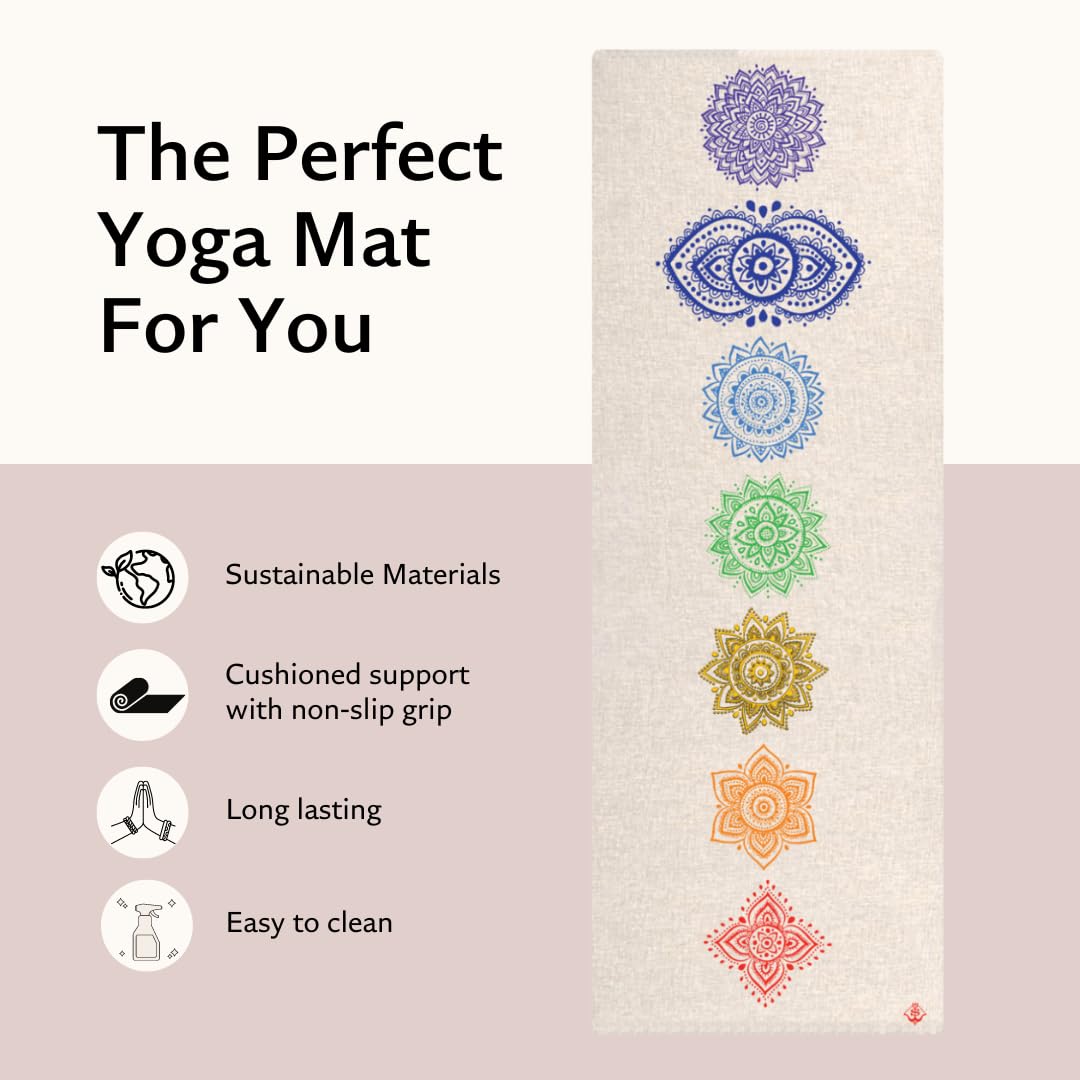 Shakti Warrior Chakra Hemp Yoga Mat - Artist Designed, Premium eco Friendly mats, Non Slip, Non Toxic, Great for Regular & Hot Yoga, Pilates and Workouts (72 inch x 24 inch x 3mm Thick)