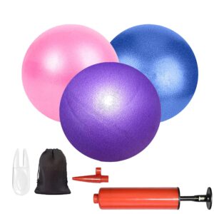 3pcs mini pilates exercise yoga ball, 6 inch small inflatable exercise yoga ball,core training and physical therapy equipment, with pump(purple/blue/pink)