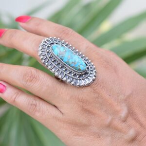 Rekha Gems Blue Copper Turquoise Ring, 925 Sterling Silver Ring, Vintage Ring , Handmade Ring, Birthday Gift, Blue Stone Ring, Boho and Hippie, Ring, Turquoise Ring, Turquoise Jewelry- BTQ-09 (9.50 US)