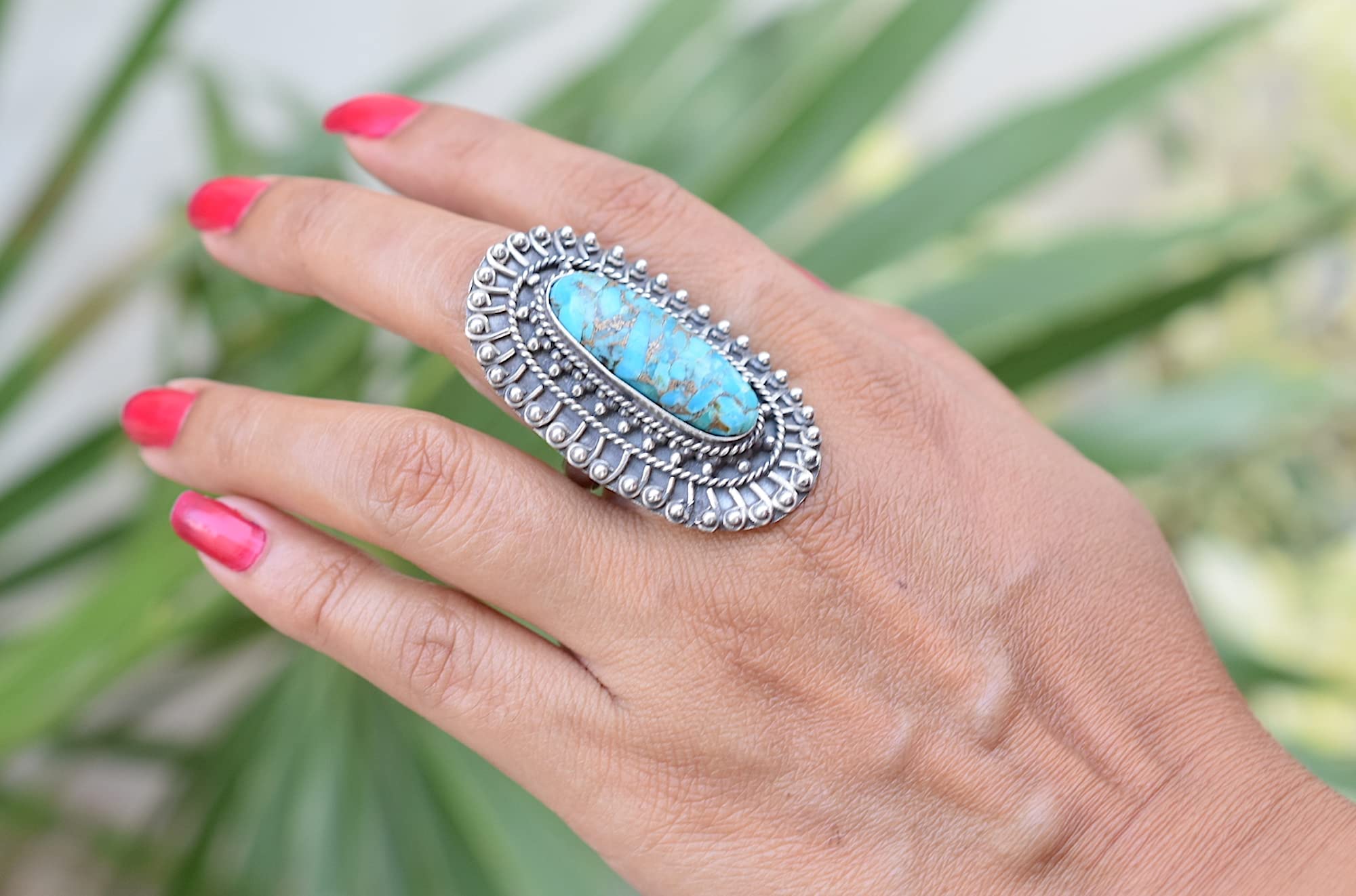 Rekha Gems Blue Copper Turquoise Ring, 925 Sterling Silver Ring, Vintage Ring , Handmade Ring, Birthday Gift, Blue Stone Ring, Boho and Hippie, Ring, Turquoise Ring, Turquoise Jewelry- BTQ-09 (9.50 US)