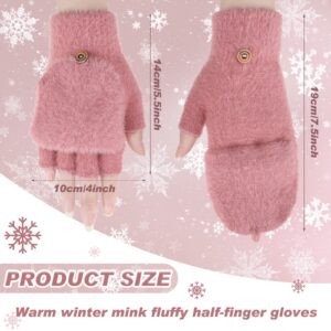 3 Pack Fingerless Gloves Women Flip Gloves Warm Winter Convertible Mittens for Women Thermal Gloves Fuzzy Half Fingerless Mittens (Beige, Pink, Red)