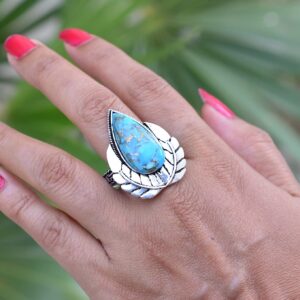 Rekha Gems Blue Copper Turquoise Ring, 925 Sterling Silver Ring, Vintage Ring , Handmade Ring, Birthday Gift, Blue Stone Ring, Boho and Hippie, Ring, Turquoise Ring, Turquoise Jewelry- BTQ-29 (8.50 US)