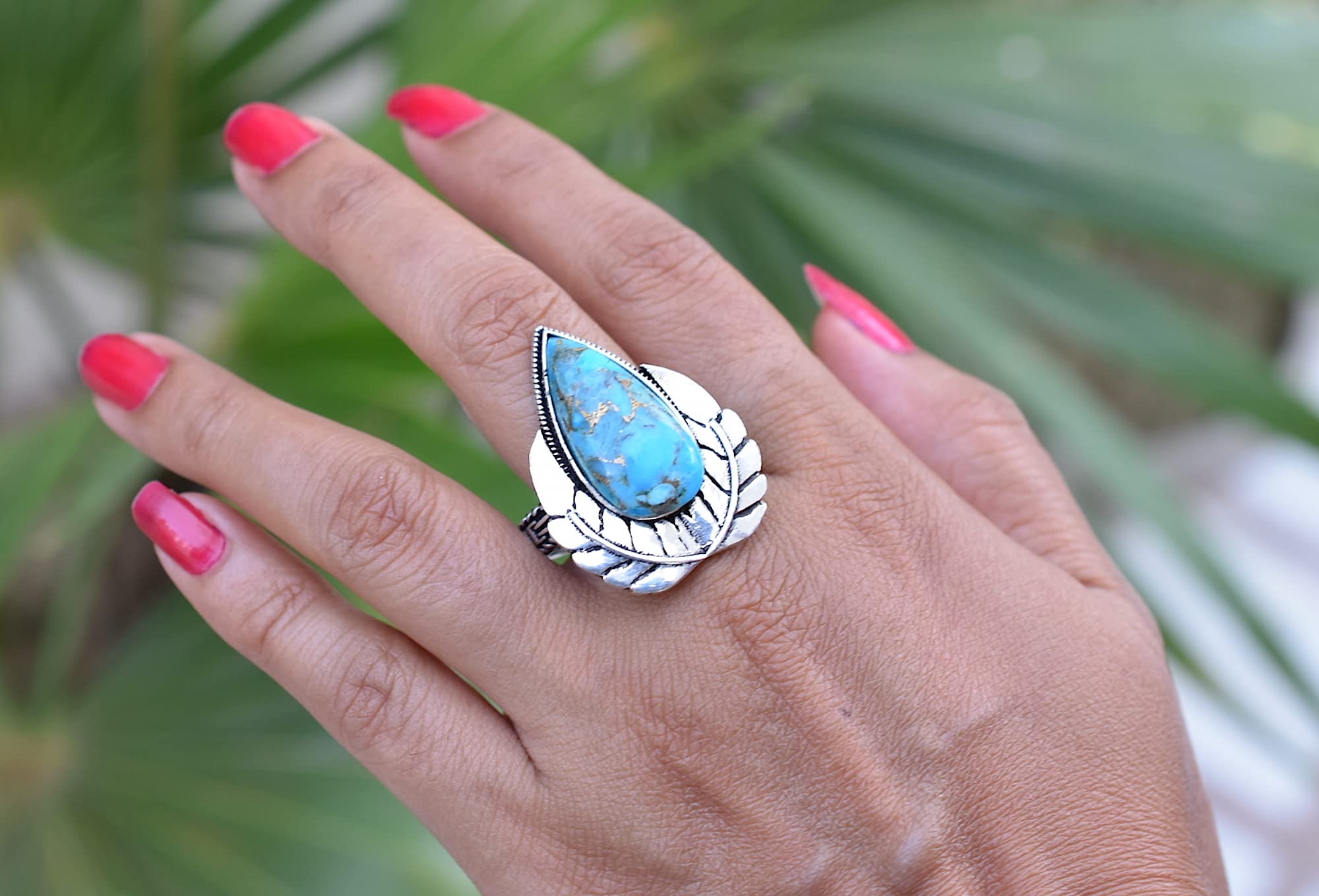 Rekha Gems Blue Copper Turquoise Ring, 925 Sterling Silver Ring, Vintage Ring , Handmade Ring, Birthday Gift, Blue Stone Ring, Boho and Hippie, Ring, Turquoise Ring, Turquoise Jewelry- BTQ-29 (8.50 US)