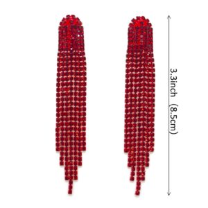 Red Chandelier Earrings for women,Long Earrings Dangle Dangling Bling Earring Crystal Rhinestone Statement Drop Tassels rhombus Earrings for Prom Fashion Jewelry