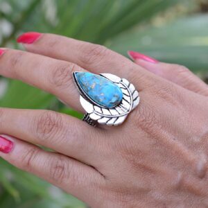 Rekha Gems Blue Copper Turquoise Ring, 925 Sterling Silver Ring, Vintage Ring , Handmade Ring, Birthday Gift, Blue Stone Ring, Boho and Hippie, Ring, Turquoise Ring, Turquoise Jewelry- BTQ-29 (8.50 US)