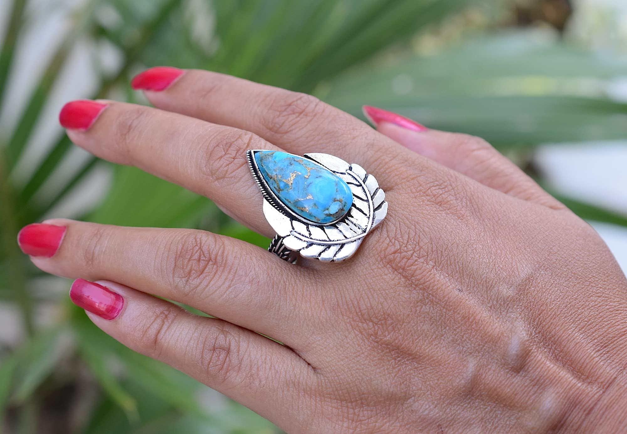 Rekha Gems Blue Copper Turquoise Ring, 925 Sterling Silver Ring, Vintage Ring , Handmade Ring, Birthday Gift, Blue Stone Ring, Boho and Hippie, Ring, Turquoise Ring, Turquoise Jewelry- BTQ-29 (8.50 US)