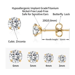 1 Pair Implant Grade Titanium Stud Earrings Set Hypoallergenic 5mm Cubic Zirconia Silver Earrings for Women Men for Sensitive Ear