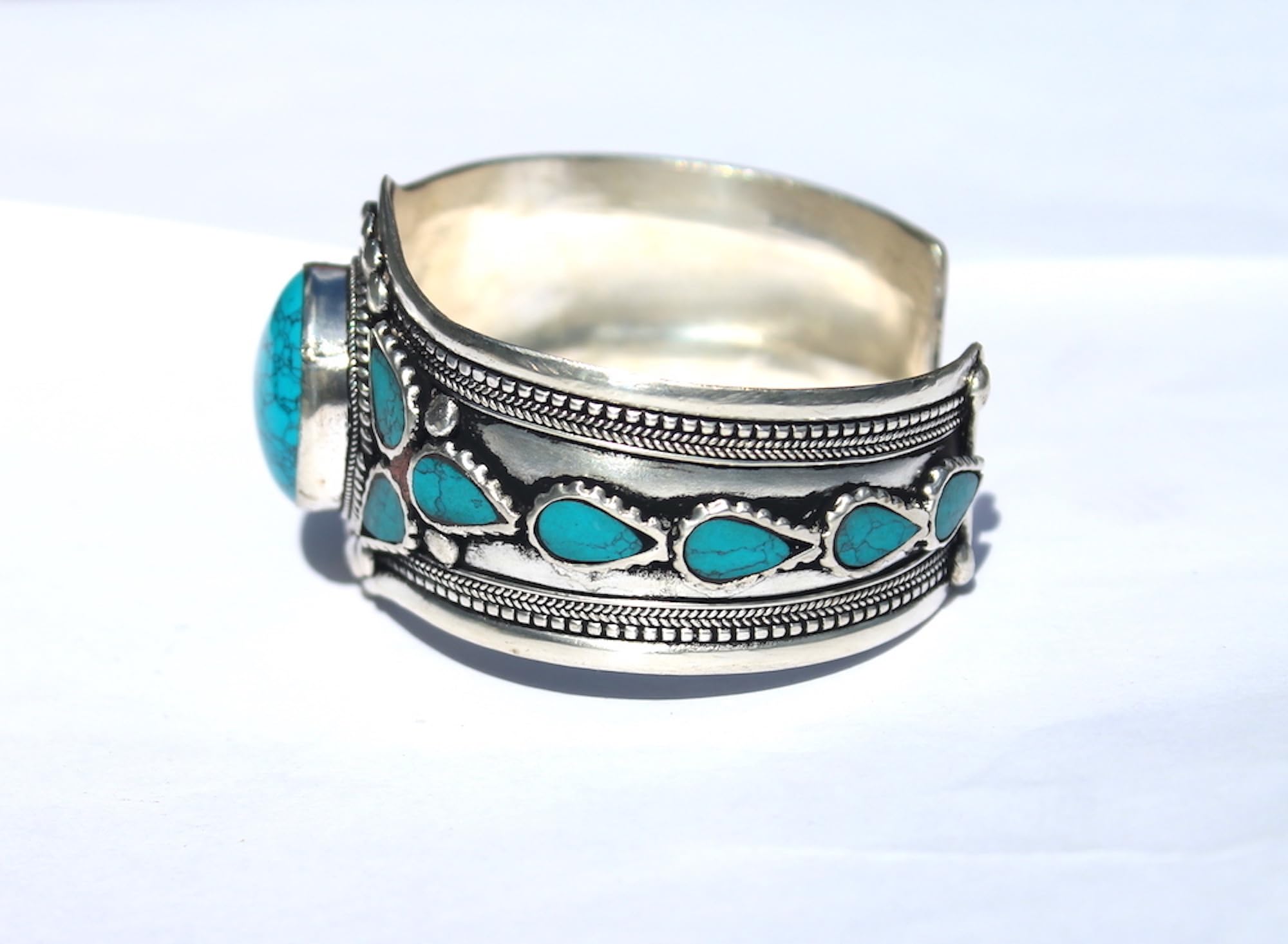 Multi-Stone Blue Stabilized-Turquoise Adjustable Cuff Bracelet | Unique Boho Jewelry for Men & Women