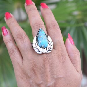 Rekha Gems Blue Copper Turquoise Ring, 925 Sterling Silver Ring, Vintage Ring , Handmade Ring, Birthday Gift, Blue Stone Ring, Boho and Hippie, Ring, Turquoise Ring, Turquoise Jewelry- BTQ-29 (8.50 US)