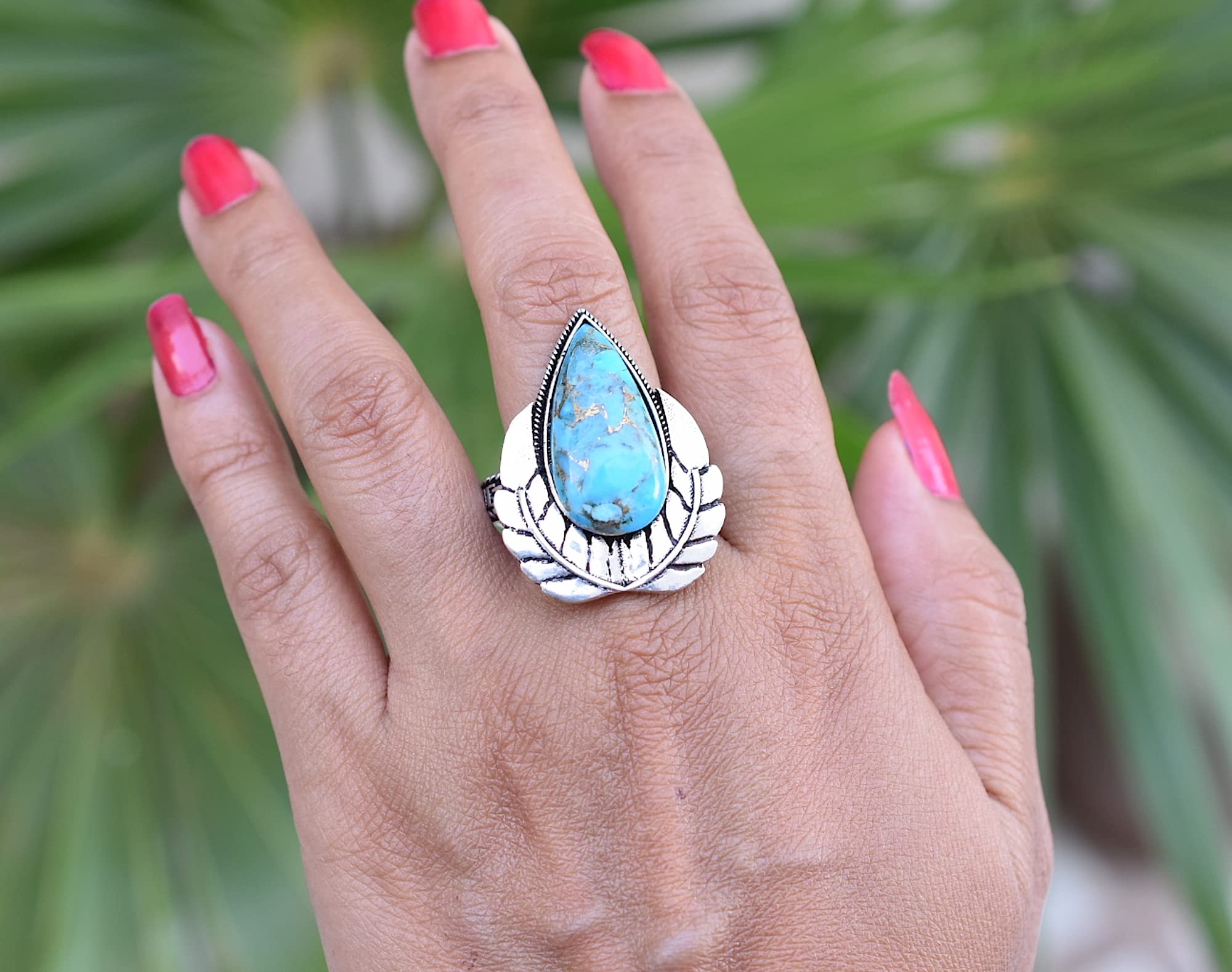 Rekha Gems Blue Copper Turquoise Ring, 925 Sterling Silver Ring, Vintage Ring , Handmade Ring, Birthday Gift, Blue Stone Ring, Boho and Hippie, Ring, Turquoise Ring, Turquoise Jewelry- BTQ-29 (8.50 US)