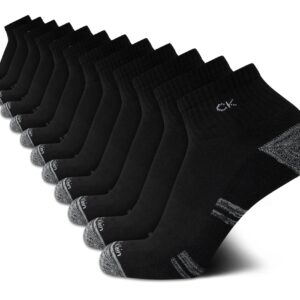 Calvin Klein Men's Quarter Socks - 12 Pack Soft Cushioned Athletic Ankle Socks for Men - Breathable Men's Sports Socks, Size 7-12, Black CK