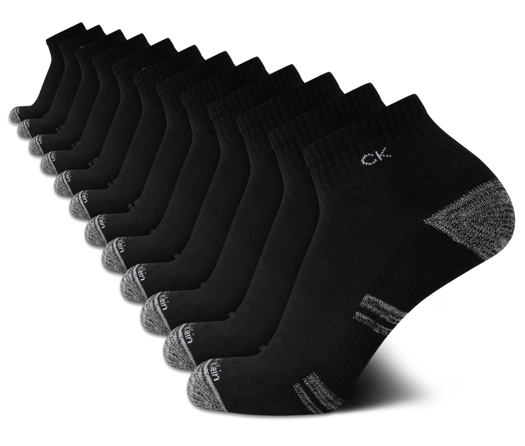 Calvin Klein Men's Quarter Socks - 12 Pack Soft Cushioned Athletic Ankle Socks for Men - Breathable Men's Sports Socks, Size 7-12, Black CK